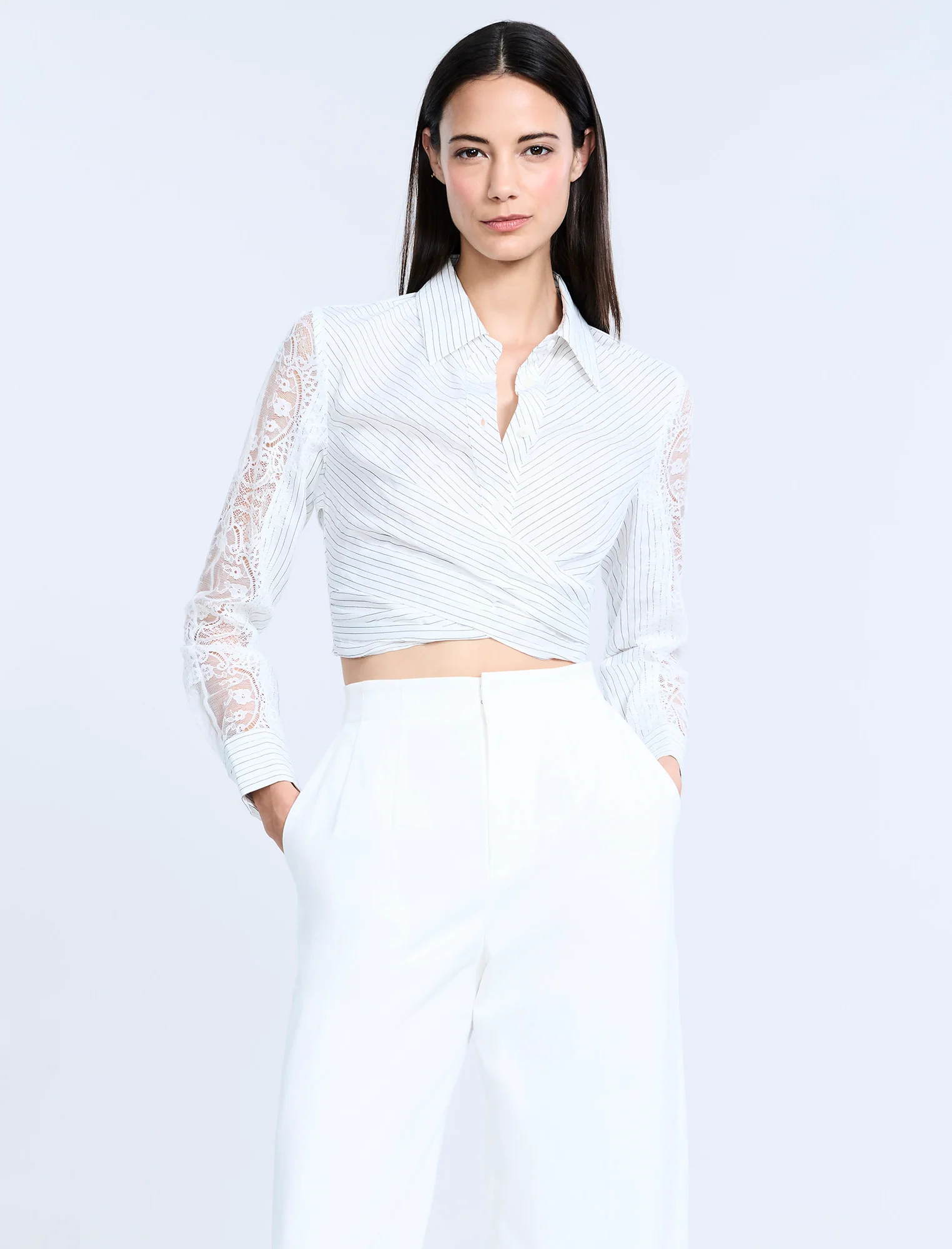 Lace Stripe Tie Back Top - Builderot