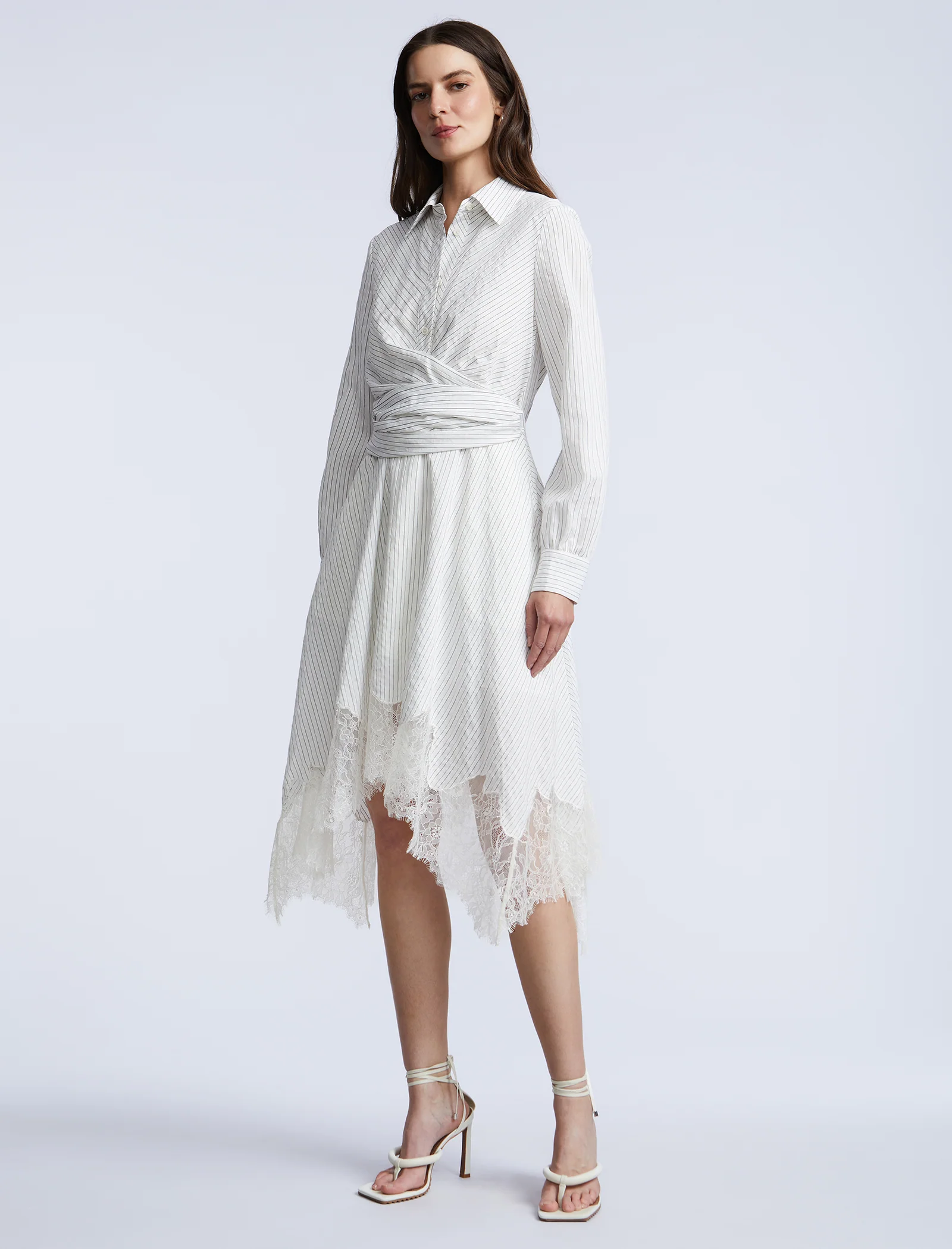 Stripe Shirt Dress With Lace - Builderot