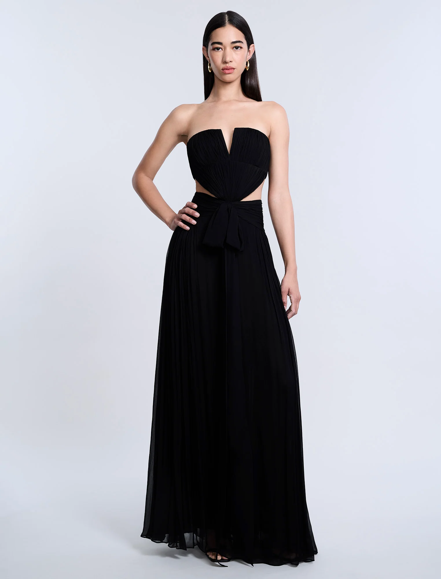Cutout Shirring Bow Tie Gown - Builderot