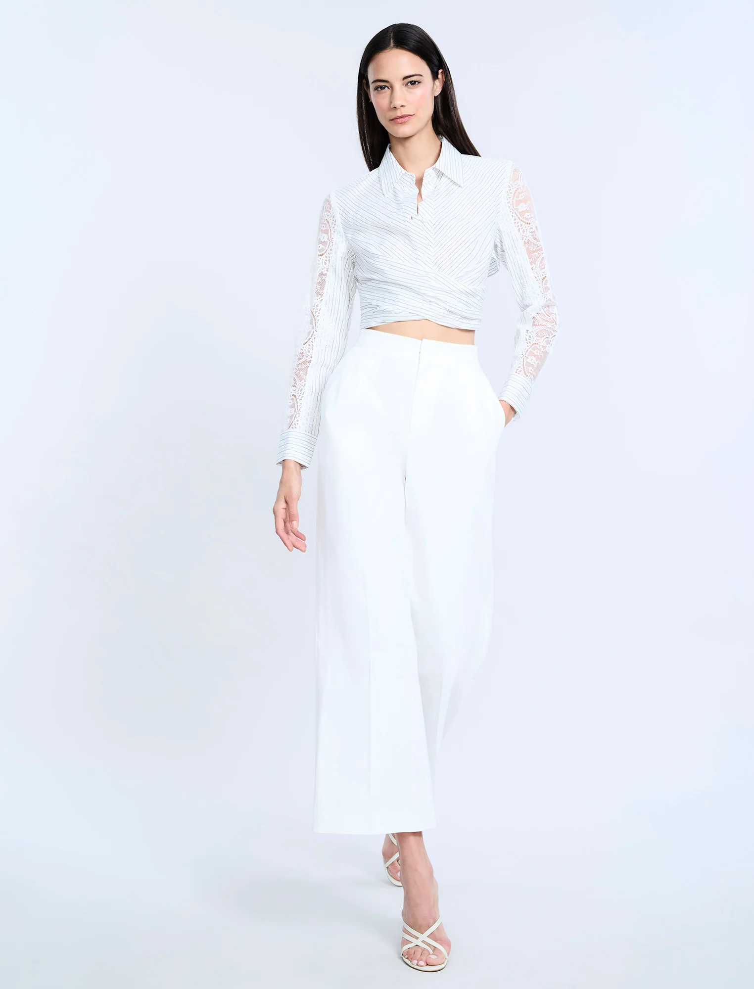 Lace Stripe Tie Back Top - Builderot