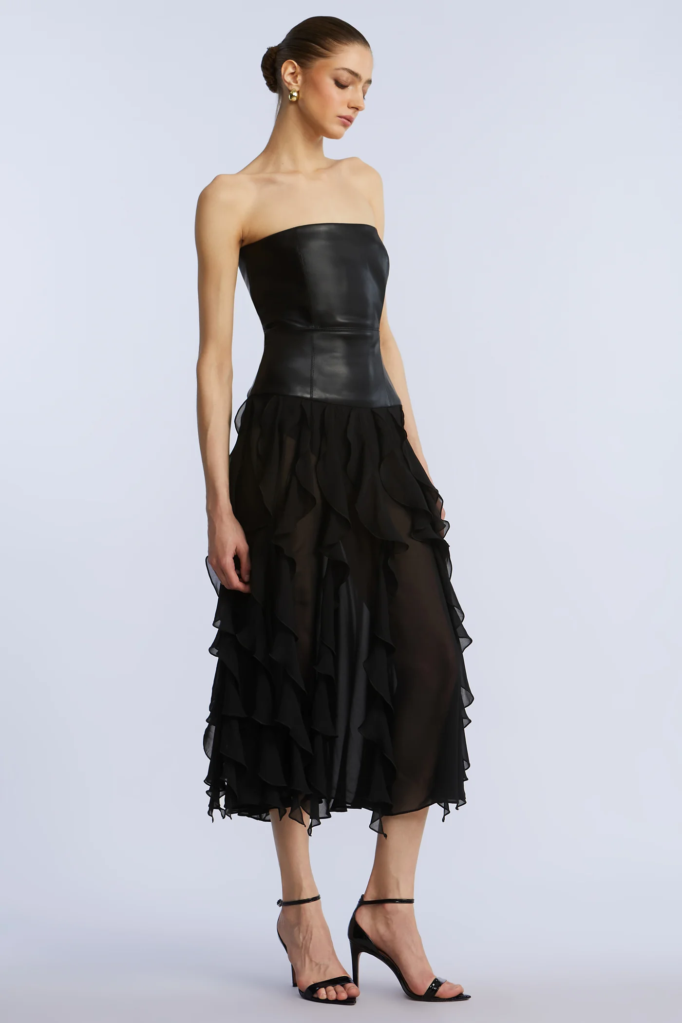 Leather Chiffon Dress - Builderot