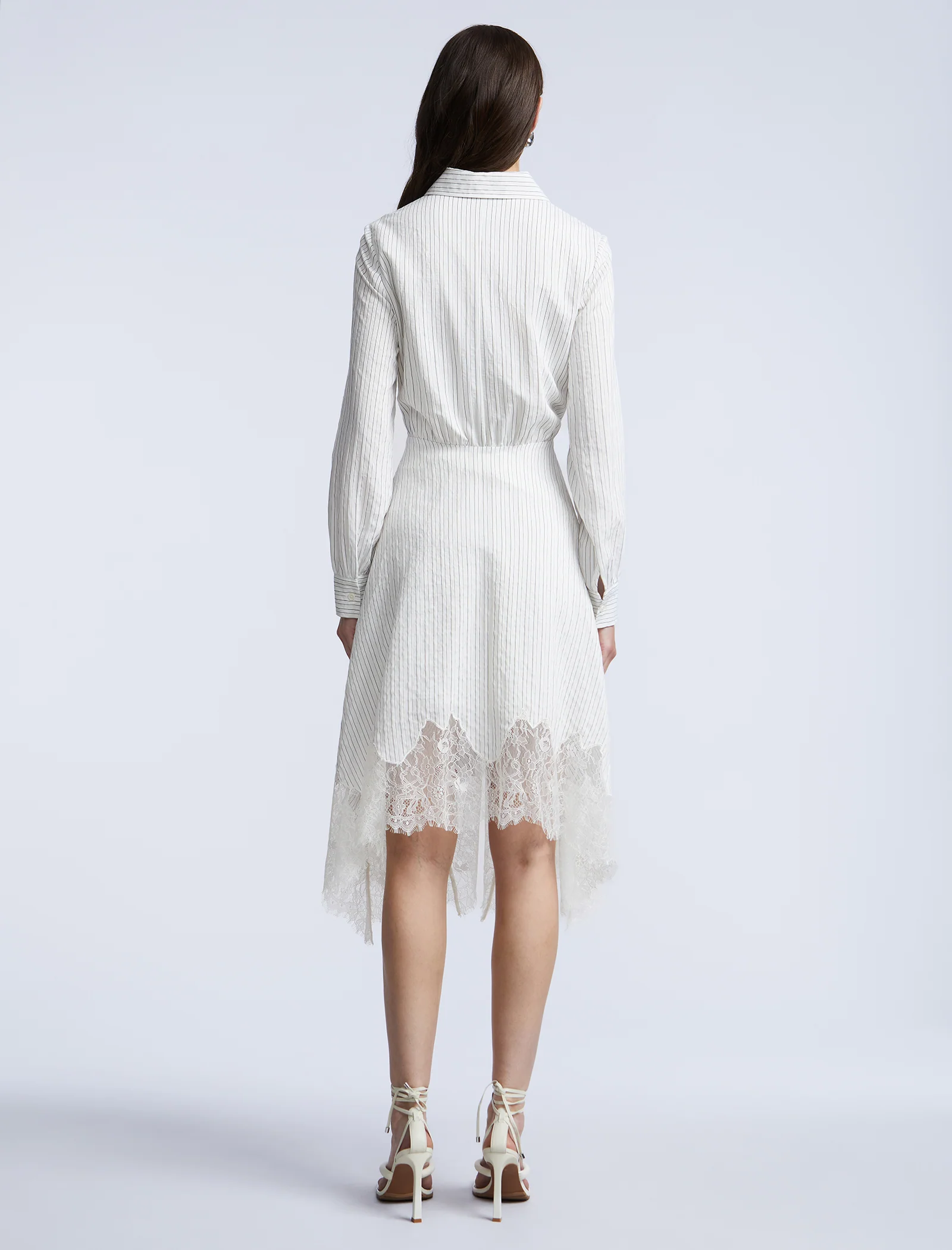 Stripe Shirt Dress With Lace - Builderot