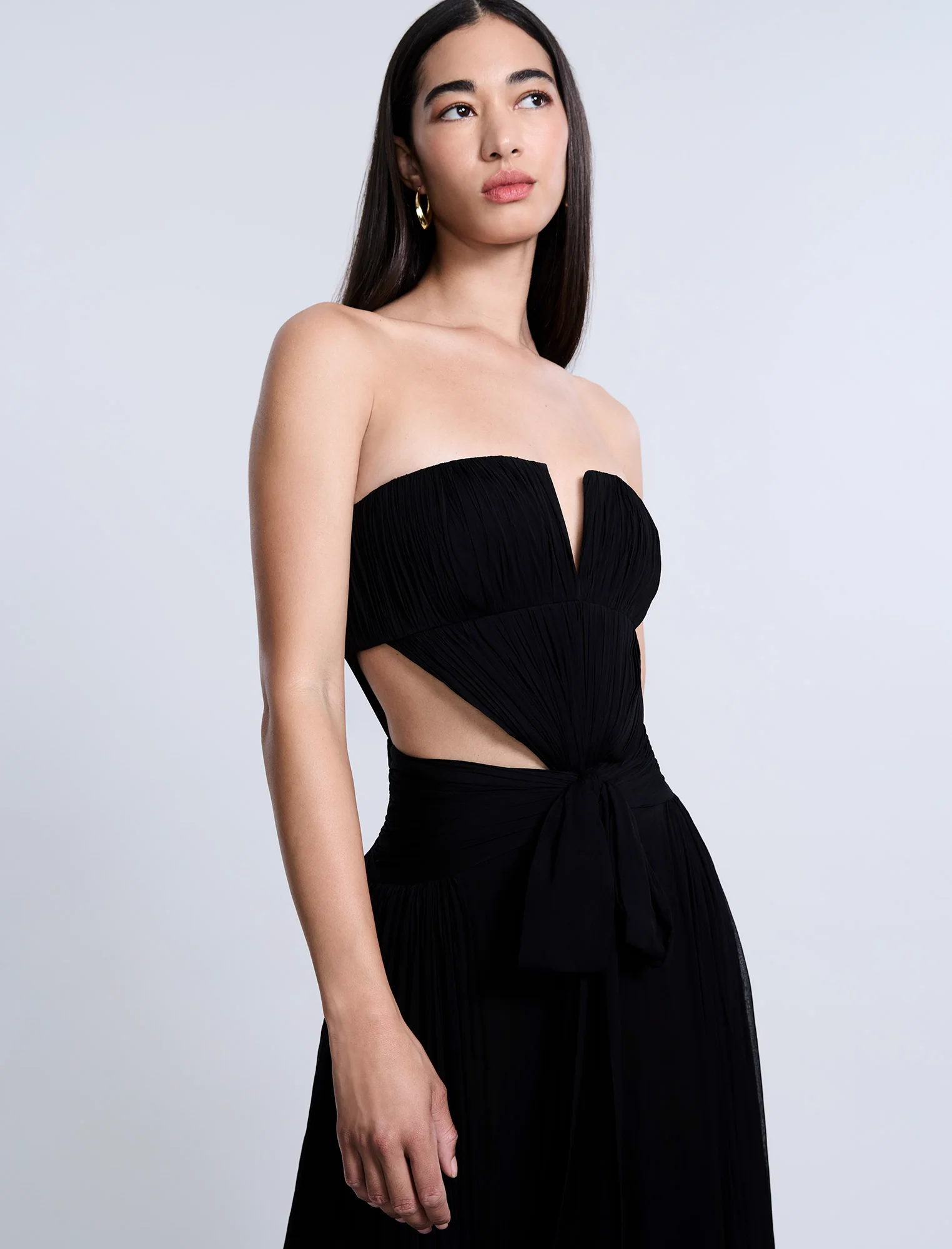 Cutout Shirring Bow Tie Gown - Builderot