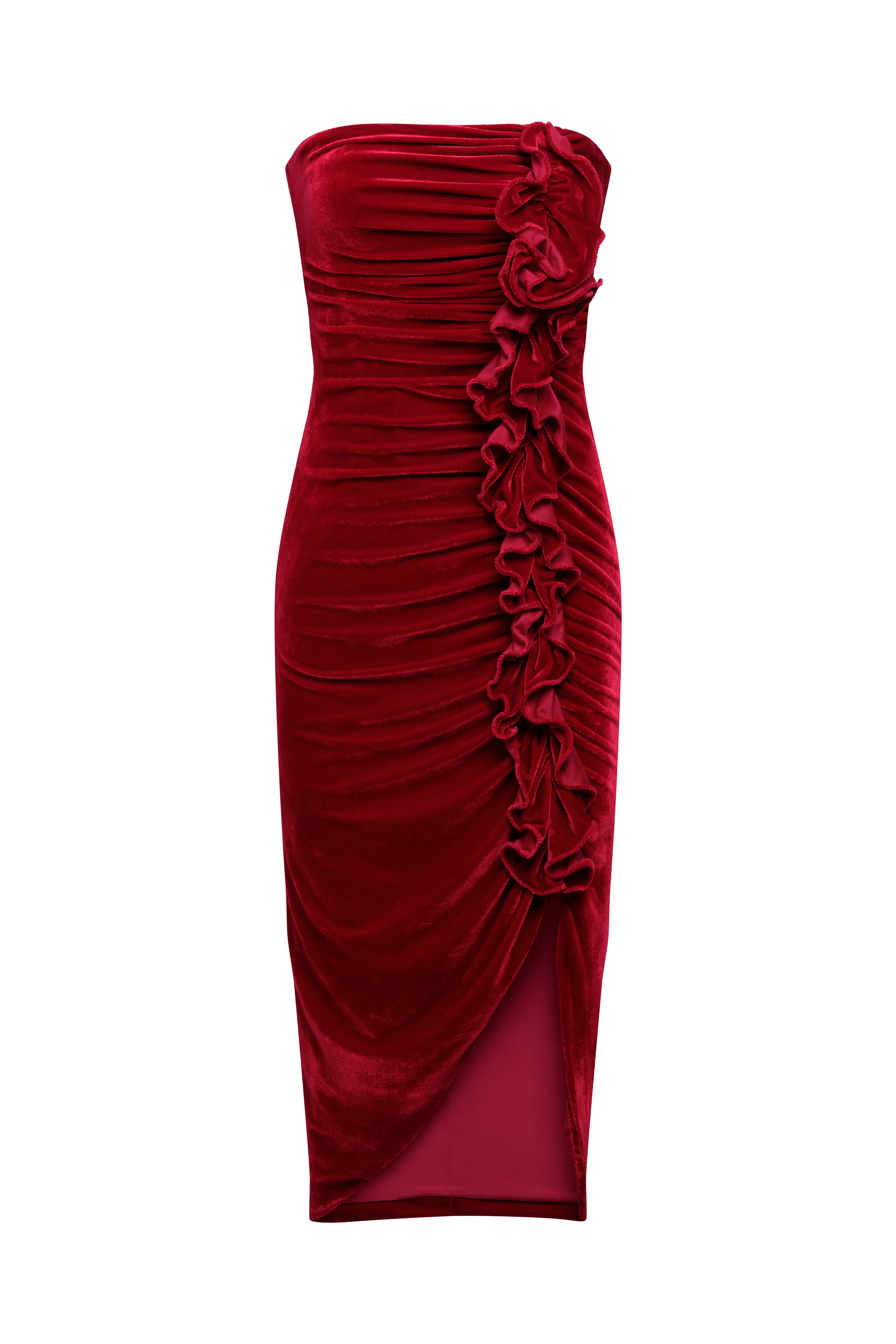 Strapless Velvet Ruffle Dress - Builderot