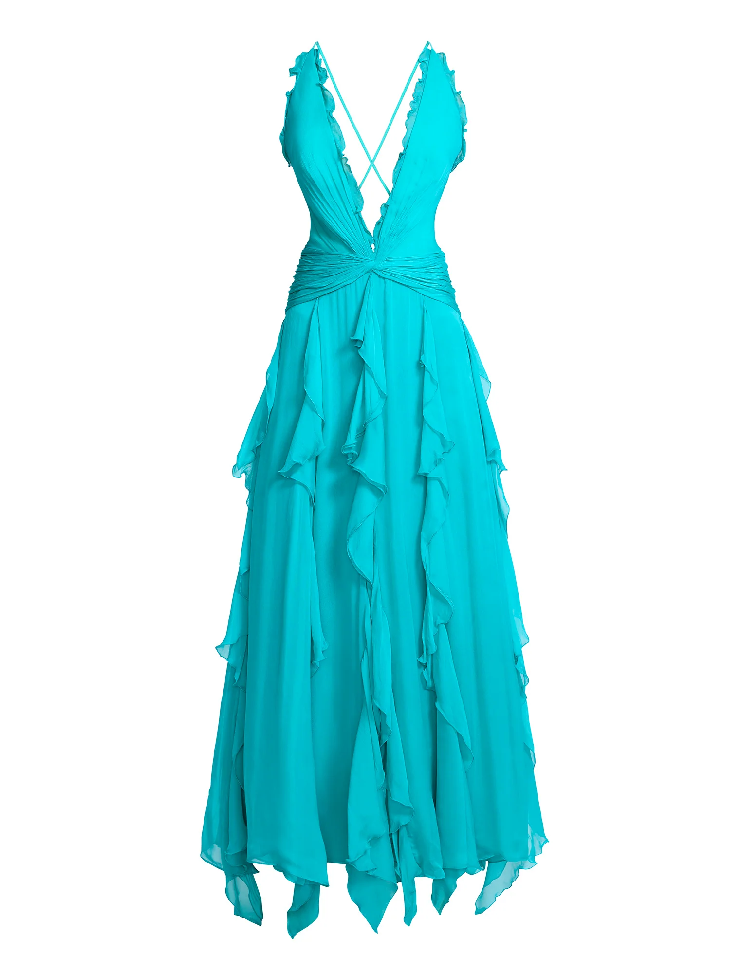 Ruffle Halter Chiffon Gown - Builderot
