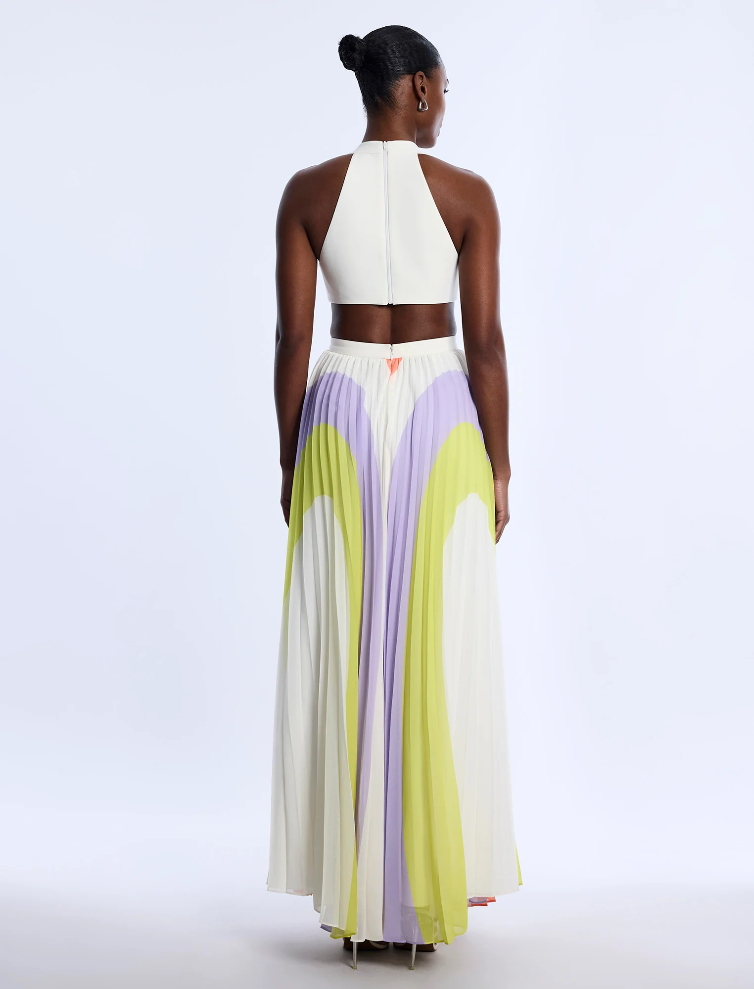 Printed Pleated Cutout Dress - Builderot