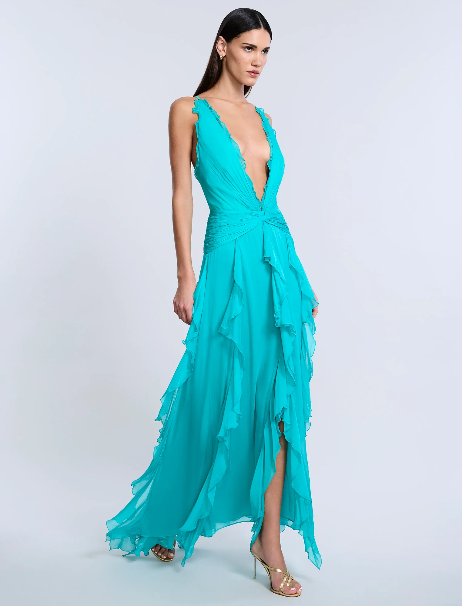 Ruffle Halter Chiffon Gown - Builderot