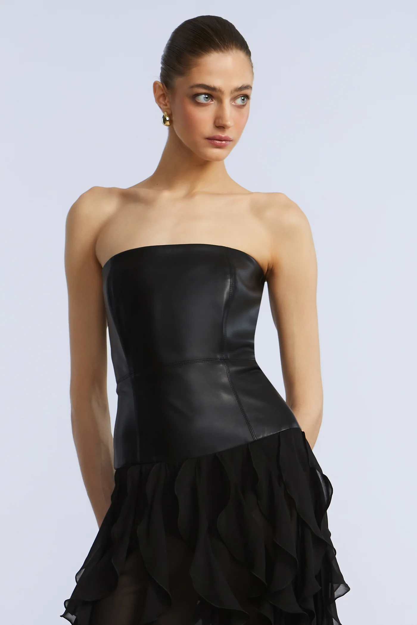 Leather Chiffon Dress - Builderot
