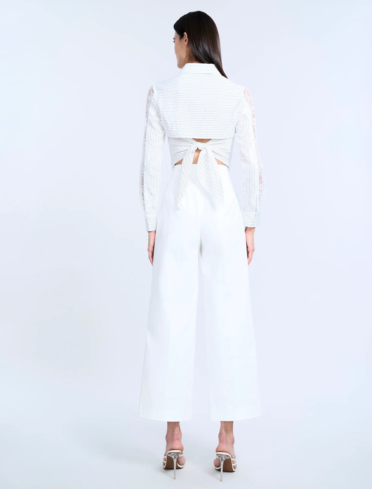 Lace Stripe Tie Back Top - Builderot