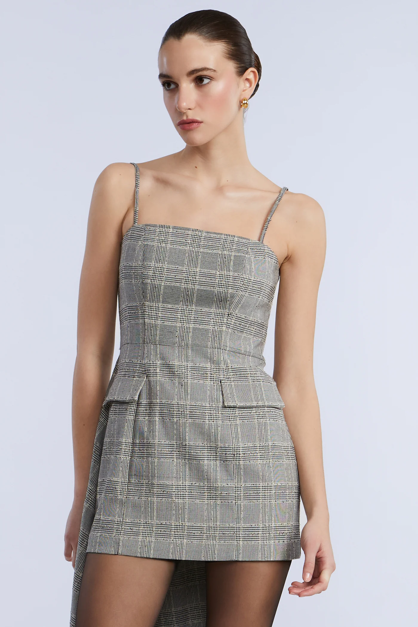 Glen Plaid Dress With Drape - Builderot