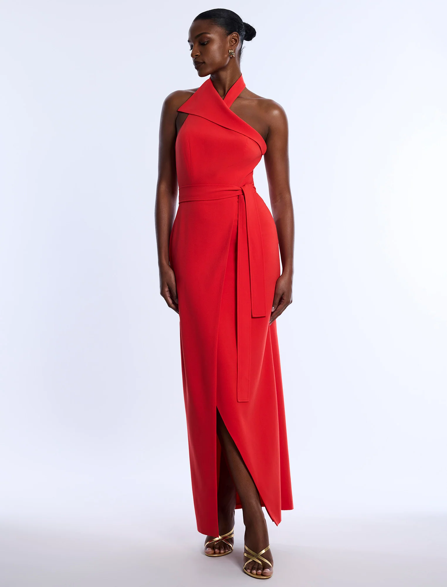 Tailored Collar Halter Dress - Builderot