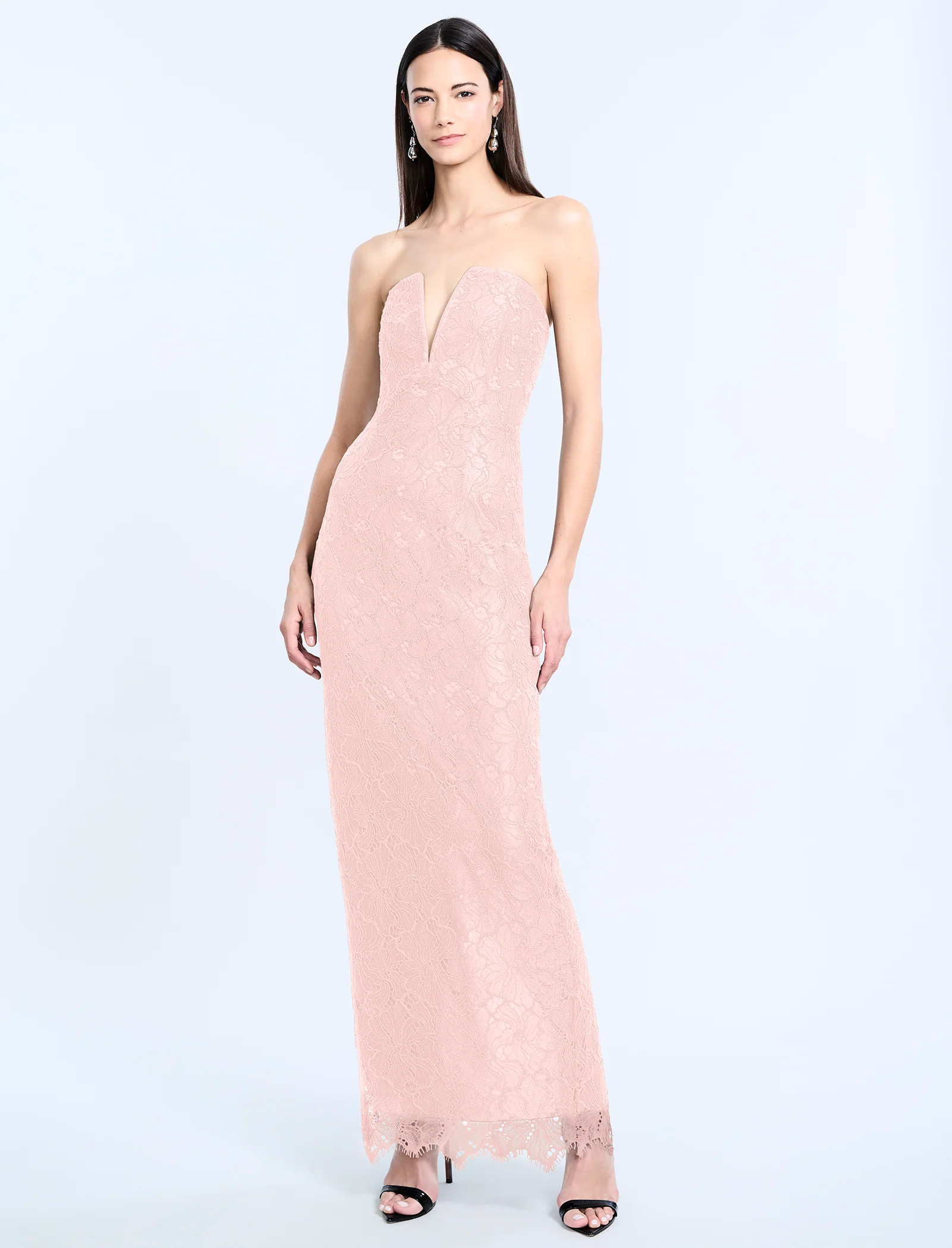 Lace Strapless V Neckline Gown - Builderot