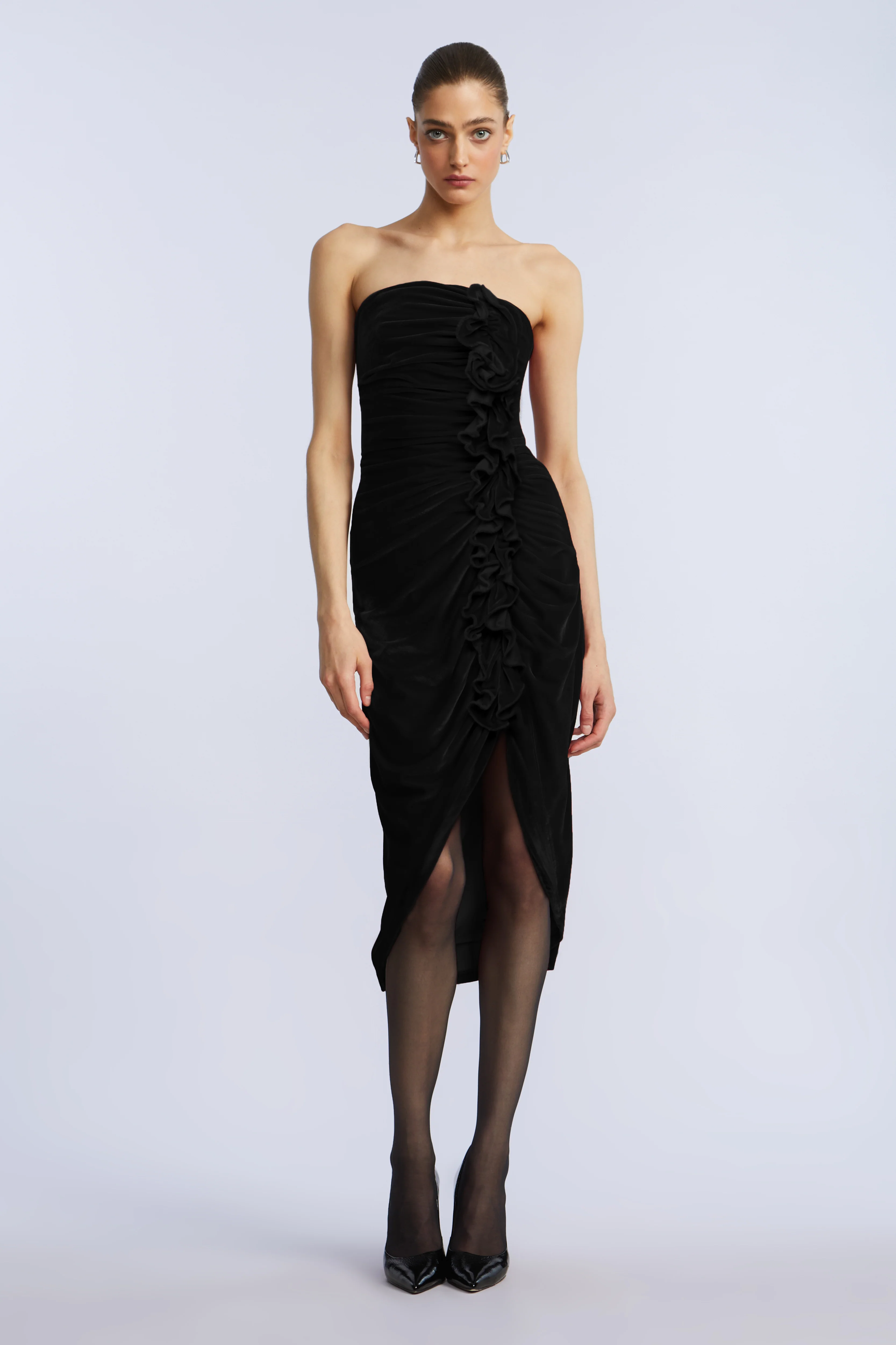 Strapless Velvet Ruffle Dress - Builderot