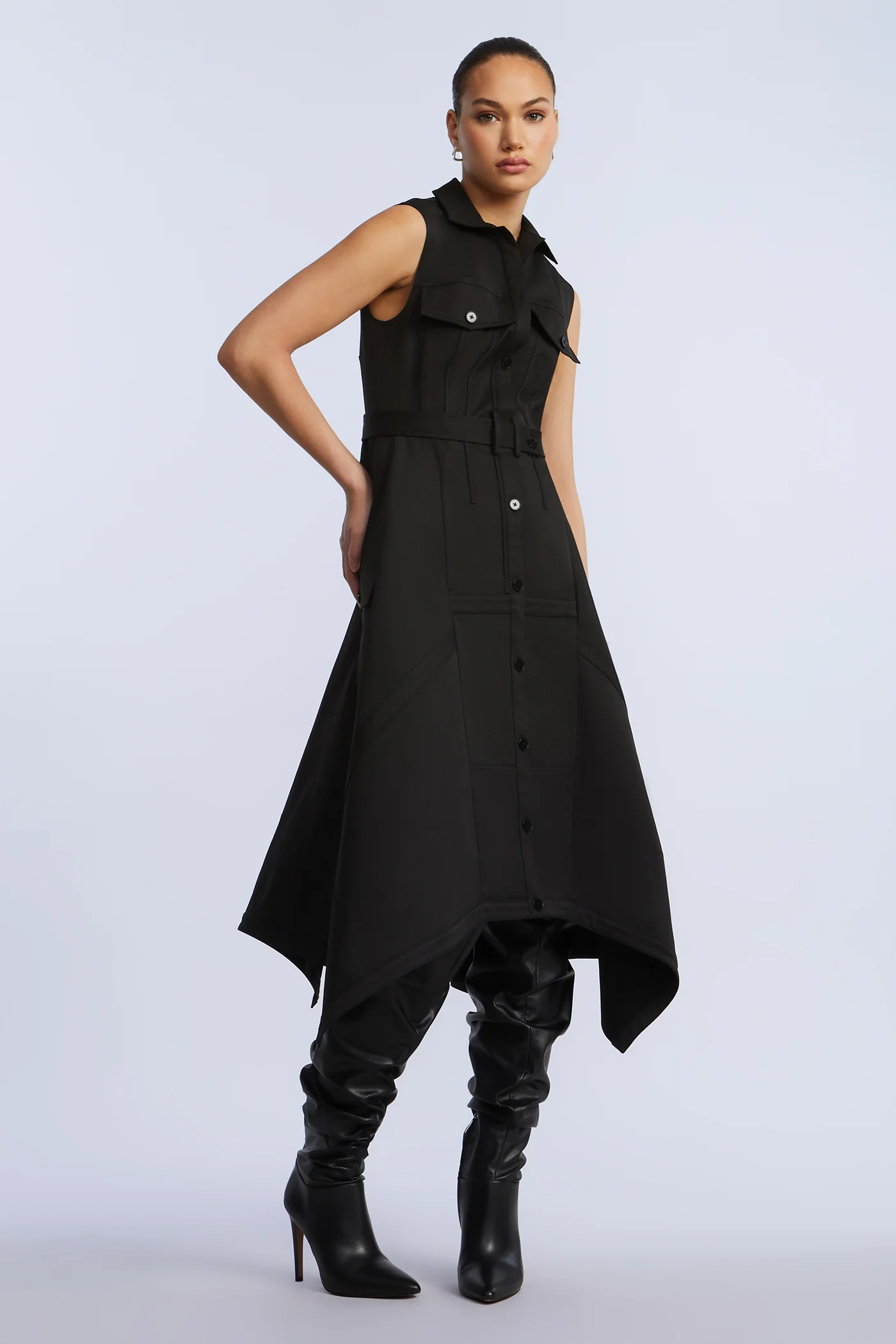 Scarf Hem Taffeta Twill Dress - Builderot