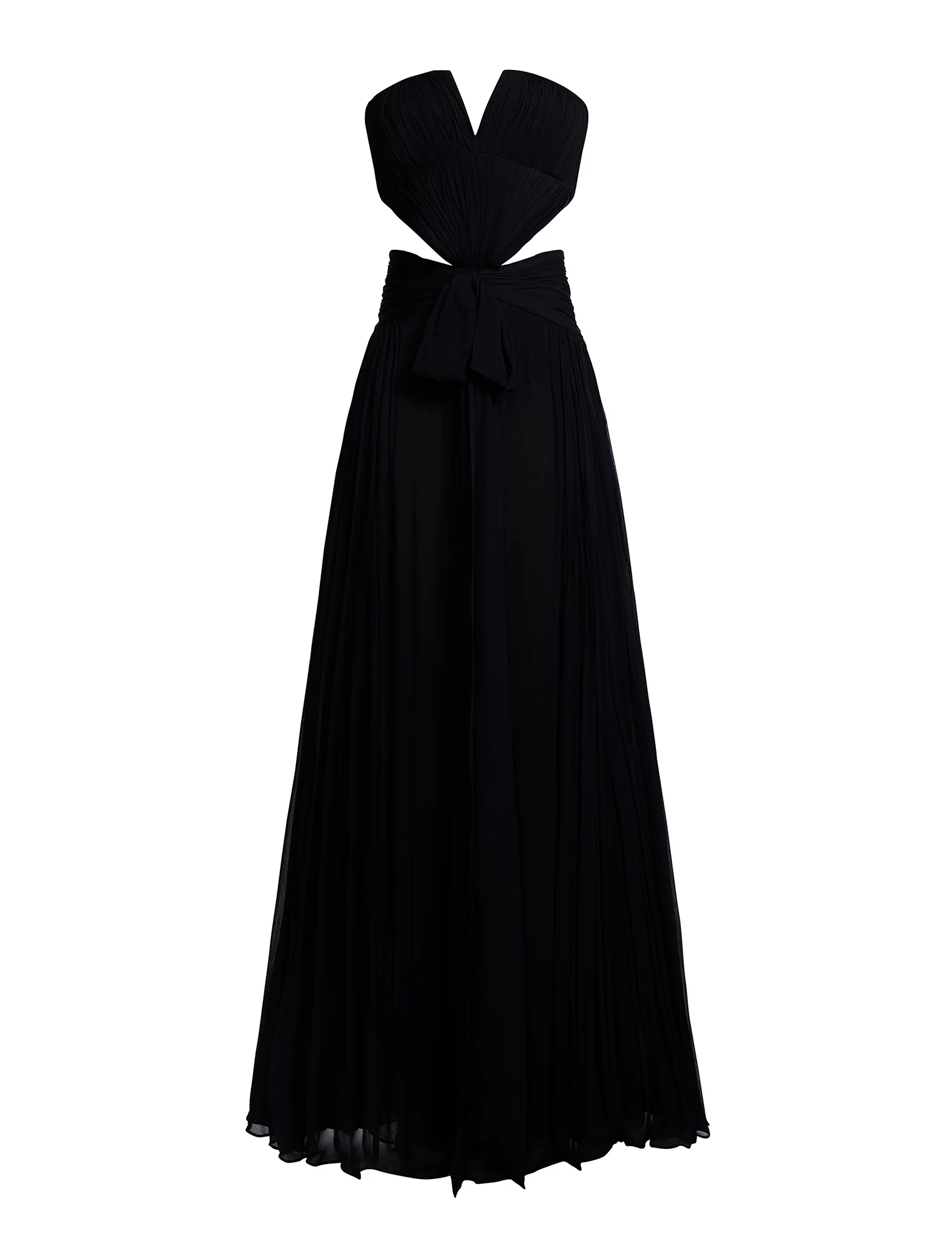 Cutout Shirring Bow Tie Gown - Builderot