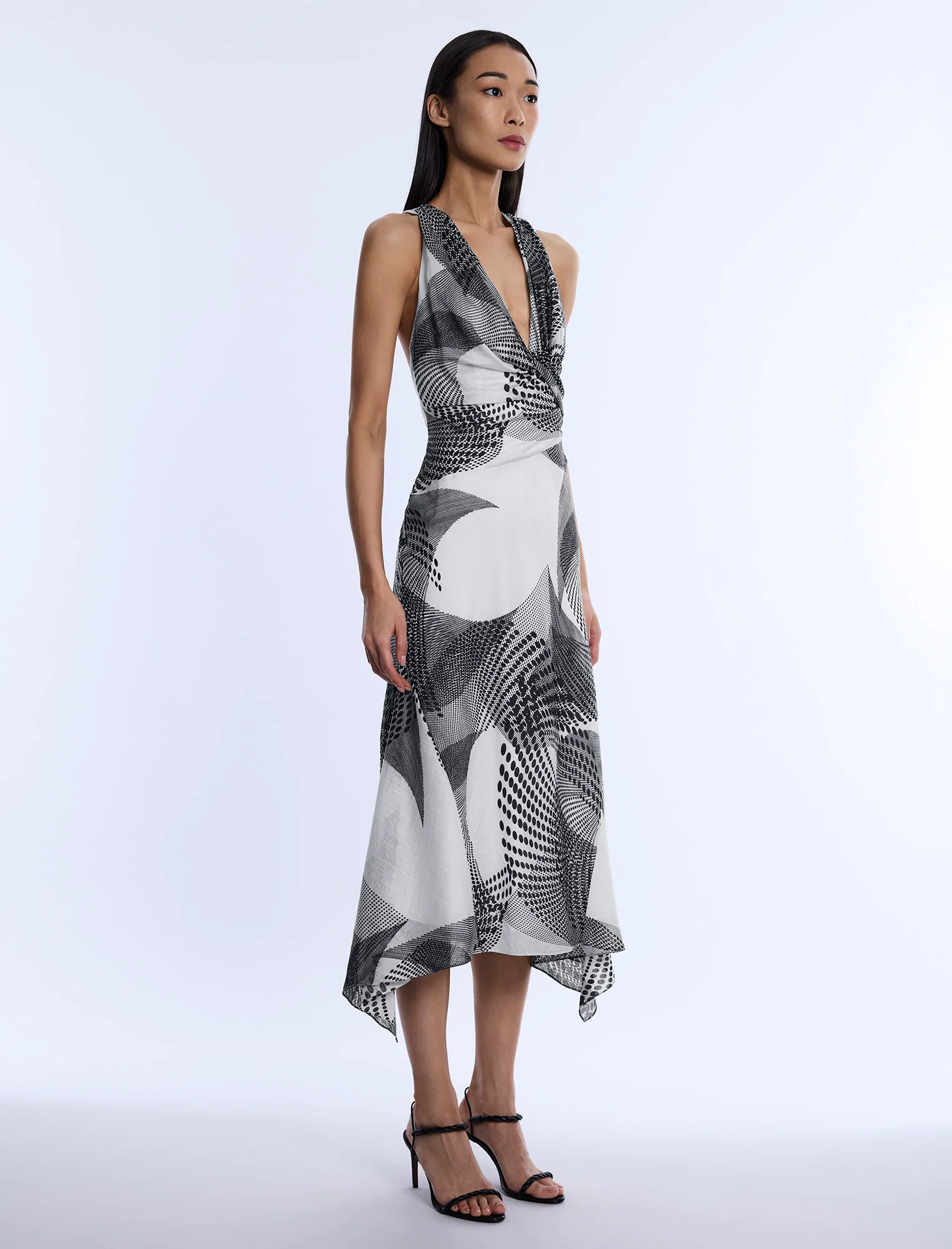 Printed Cowl Halter Dress - Builderot