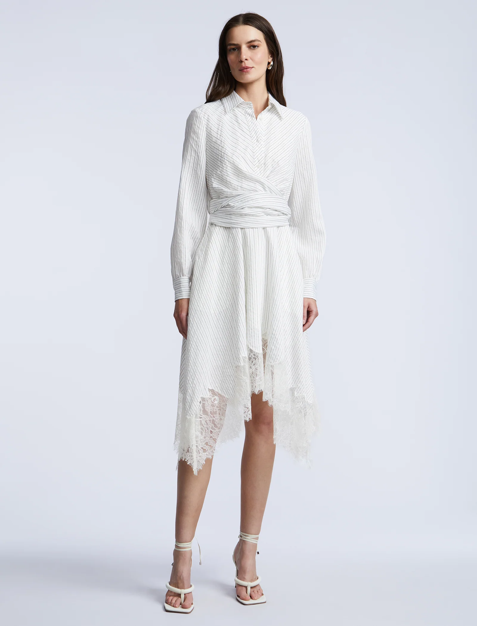 Stripe Shirt Dress With Lace - Builderot