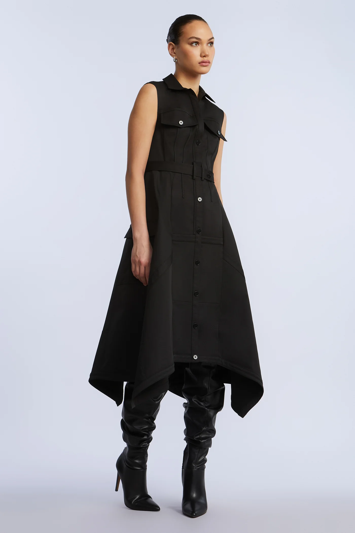 Scarf Hem Taffeta Twill Dress - Builderot