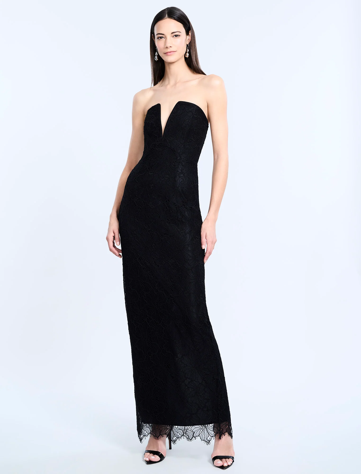 Lace Strapless V Neckline Gown - Builderot