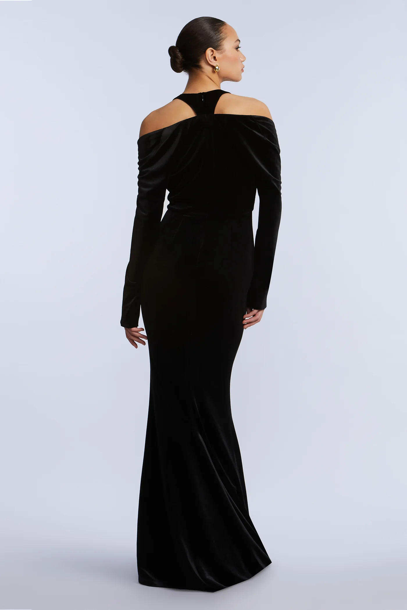Long Sleeve Halter Velvet Gown - Builderot
