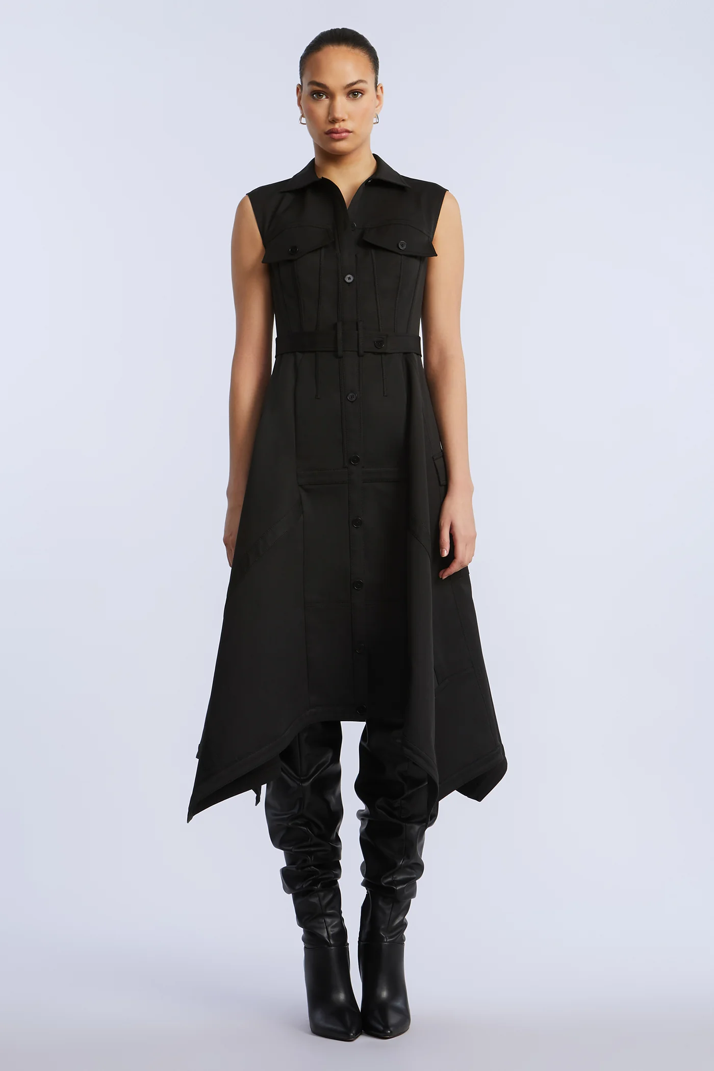 Scarf Hem Taffeta Twill Dress - Builderot